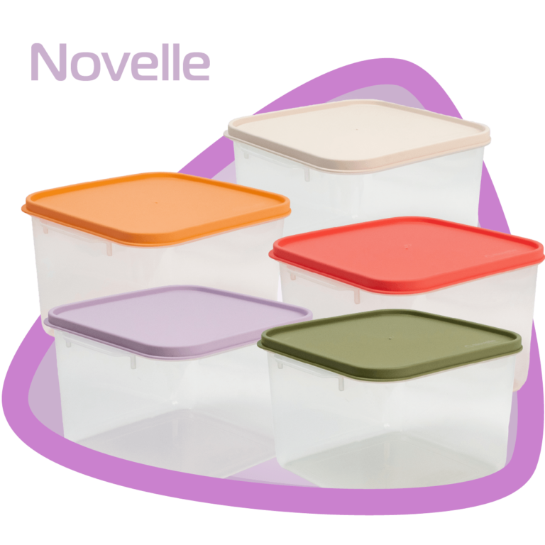 Potes plásticos transparentes com tampas coloridas